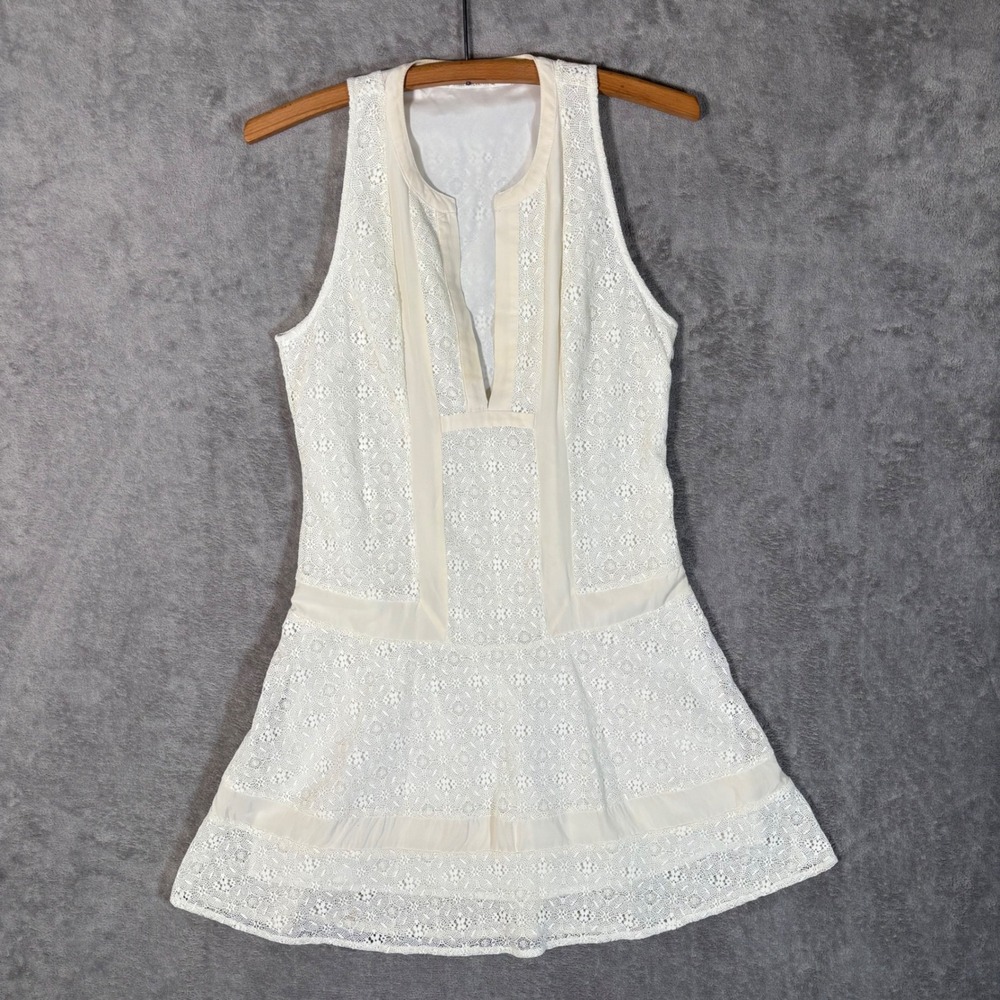 Twelfth Street by Cynthia Vincent Ivory Lace Silk Trim Mini Dress Size P 7037